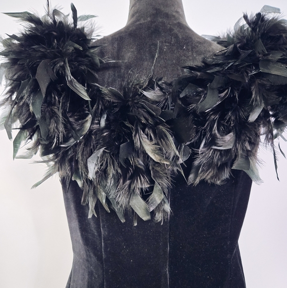 Velvet Feathered Cocktail Dress - Picture 8 of 14